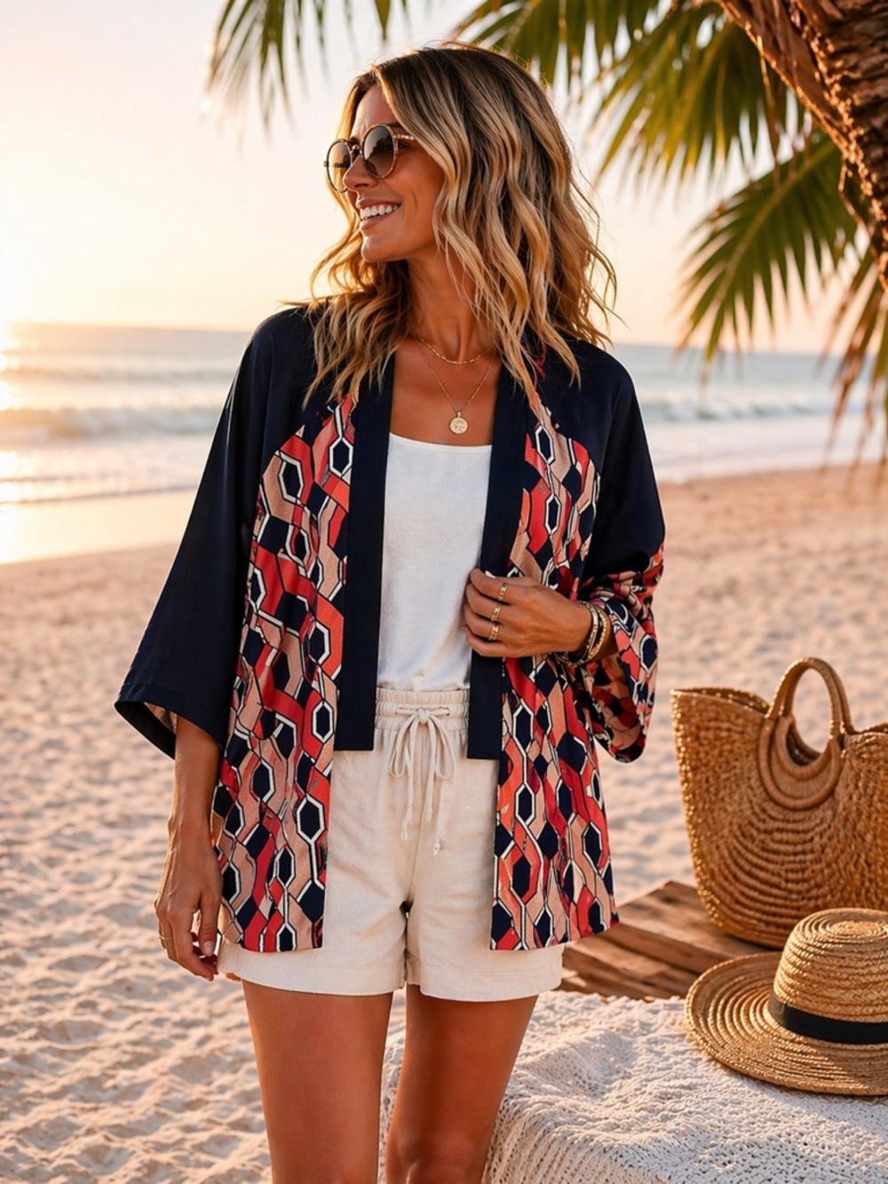 Trina Turk Evangelina Silk Kimono Open Front Cardigan Boho Print Medium